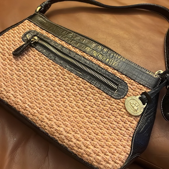 BRAHMIN Raffia Brown Croc Trim Handbag - Picture 1 of 10